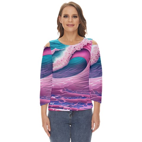 Pink Waves On The Beach Ii Cut Out Wide Sleeve Top by GardenOfOphir