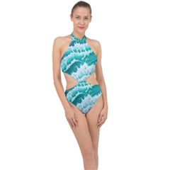 Waves On The Ocean Ii Halter Side Cut Swimsuit by GardenOfOphir