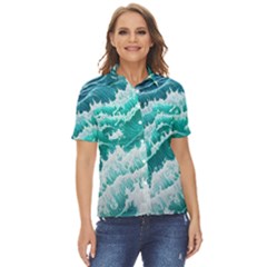 Waves On The Ocean Ii Women s Short Sleeve Double Pocket Shirt