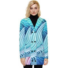 Ocean Waves Pastel Button Up Hooded Coat  by GardenOfOphir