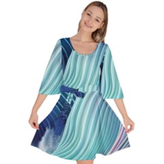 Ocean Waves Pastel Velour Kimono Dress