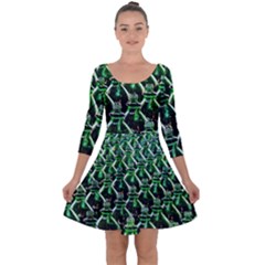 Bottles Green Drink Pattern Soda Refreshment Quarter Sleeve Skater Dress