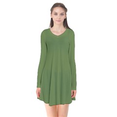 Crocodile Green	 - 	long Sleeve V-neck Flare Dress