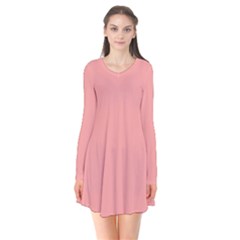 Candlelight Peach Pink	 - 	long Sleeve V-neck Flare Dress