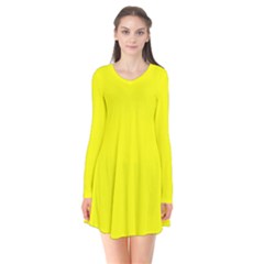 Lemon Glacier Yellow	 - 	long Sleeve V-neck Flare Dress