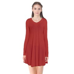 Apple Red	 - 	long Sleeve V-neck Flare Dress