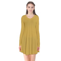 Lemon Curry Yellow	 - 	long Sleeve V-neck Flare Dress by ColorfulDresses