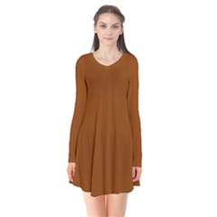 Rust Orange	 - 	long Sleeve V-neck Flare Dress