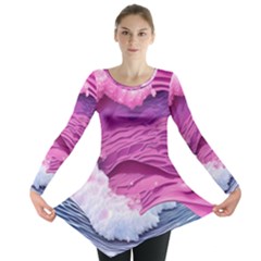 Abstract Pink Ocean Waves Long Sleeve Tunic  by GardenOfOphir