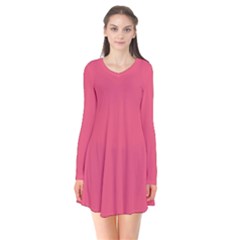 Fruit Dove Pink	 - 	long Sleeve V-neck Flare Dress