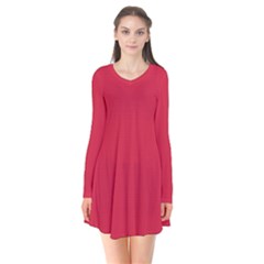 Raspberry Red	 - 	long Sleeve V-neck Flare Dress