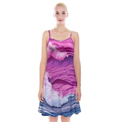 Abstract Pink Ocean Waves Spaghetti Strap Velvet Dress by GardenOfOphir