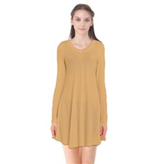 Sunray Orange	 - 	long Sleeve V-neck Flare Dress