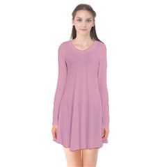 Sea Pink	 - 	long Sleeve V-neck Flare Dress