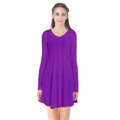 Violet Purple	 - 	long Sleeve V-neck Flare Dress