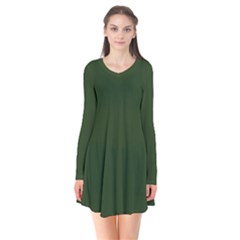 Dark Forest Green	 - 	long Sleeve V-neck Flare Dress