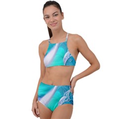 Pastel Simple Wave High Waist Tankini Set by GardenOfOphir