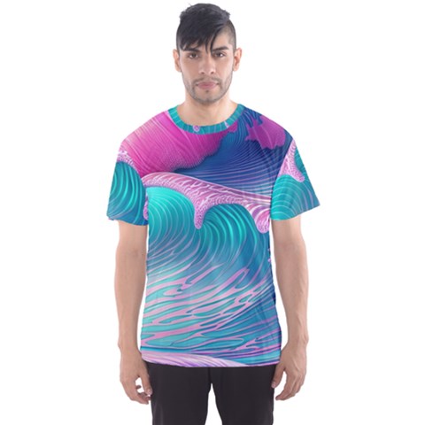 Pink Waves On The Beach Men s Sport Mesh Tee by GardenOfOphir