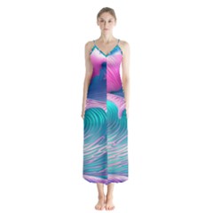 Pink Waves On The Beach Button Up Chiffon Maxi Dress by GardenOfOphir