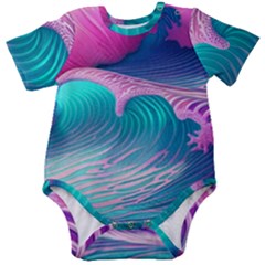Pink Waves On The Beach Baby Short Sleeve Bodysuit by GardenOfOphir