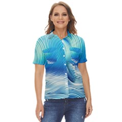 Nature s Beauty; Ocean Waves Women s Short Sleeve Double Pocket Shirt