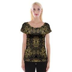 Pattern Seamless Gold 3d Abstraction Ornate Cap Sleeve Top