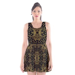 Pattern Seamless Gold 3d Abstraction Ornate Scoop Neck Skater Dress