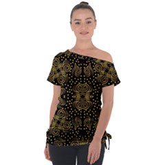 Pattern Seamless Gold 3d Abstraction Ornate Off Shoulder Tie-up Tee