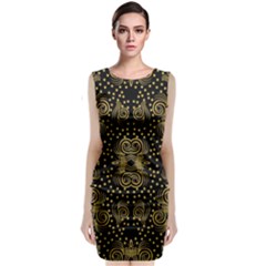 Pattern Seamless Gold 3d Abstraction Ornate Sleeveless Velvet Midi Dress