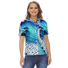 Blue Water Reflections Women s Short Sleeve Double Pocket Shirt
