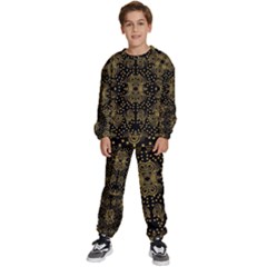 Pattern Seamless Gold 3d Abstraction Ornate Kids  Sweatshirt Set by Ravend