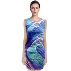 Majestic Ocean Waves Sleeveless Velvet Midi Dress by GardenOfOphir