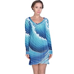 Simple Summer Wave Pattern Long Sleeve Nightdress by GardenOfOphir