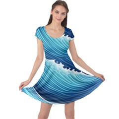 Simple Summer Wave Pattern Cap Sleeve Dress by GardenOfOphir