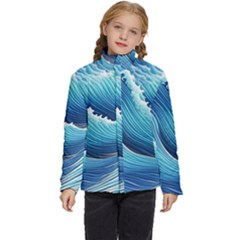 Simple Summer Wave Pattern Kids  Puffer Bubble Jacket Coat by GardenOfOphir