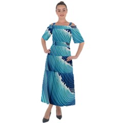 Simple Summer Wave Pattern Shoulder Straps Boho Maxi Dress  by GardenOfOphir