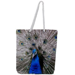 Peacock Bird Animal Feather Nature Colorful Full Print Rope Handle Tote (large)