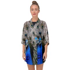 Peacock Bird Animal Feather Nature Colorful Half Sleeve Chiffon Kimono by Ravend