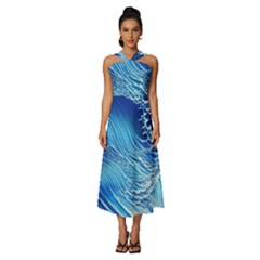 Wave Beach Iii Sleeveless Cross Front Cocktail Midi Chiffon Dress by GardenOfOphir