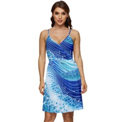 Water Waves V-neck Pocket Summer Dress  by GardenOfOphir