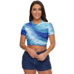 Water Waves Side Button Cropped Tee by GardenOfOphir