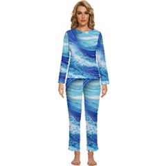 Water Waves Womens  Long Sleeve Lightweight Pajamas Set