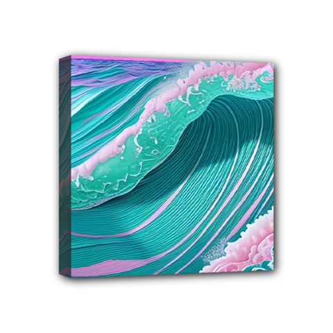 Pink Ocean Waves Mini Canvas 4  X 4  (stretched) by GardenOfOphir