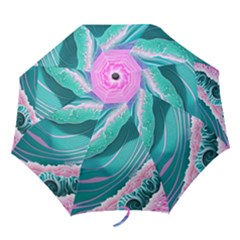 Pink Ocean Waves Folding Umbrellas by GardenOfOphir