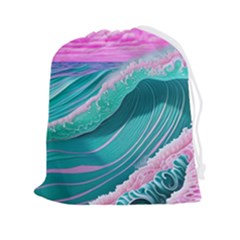 Pink Ocean Waves Drawstring Pouch (2xl)
