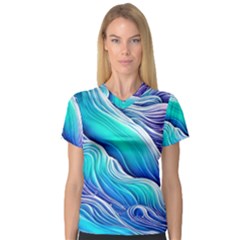 Ocean Waves In Pastel Tones V-Neck Sport Mesh Tee