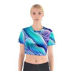 Ocean Waves In Pastel Tones Cotton Crop Top by GardenOfOphir