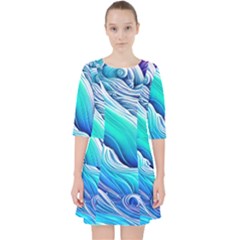 Ocean Waves In Pastel Tones Quarter Sleeve Pocket Dress