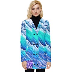 Ocean Waves In Pastel Tones Button Up Hooded Coat  by GardenOfOphir