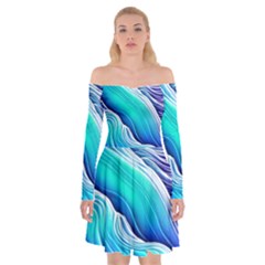 Ocean Waves In Pastel Tones Off Shoulder Skater Dress